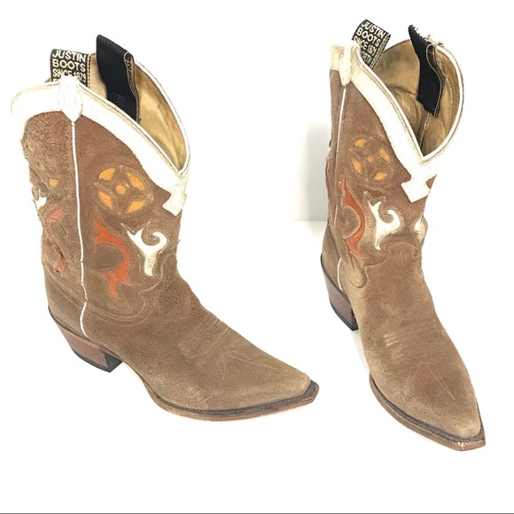 Justin Leather Cowboy Cowgirl Boots Size 8 - Picture 2 of 16